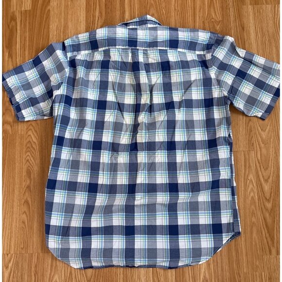 Nautica Shirt Mens Lg Blue & Green Plaid Short Sleeve Button Up Casual - Picture 2 of 8